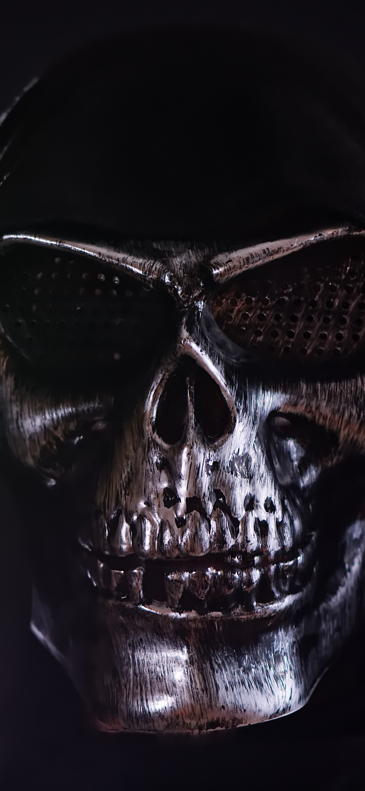 Обои черный, череп, голова, кость, темнота в разрешении 1242x2688