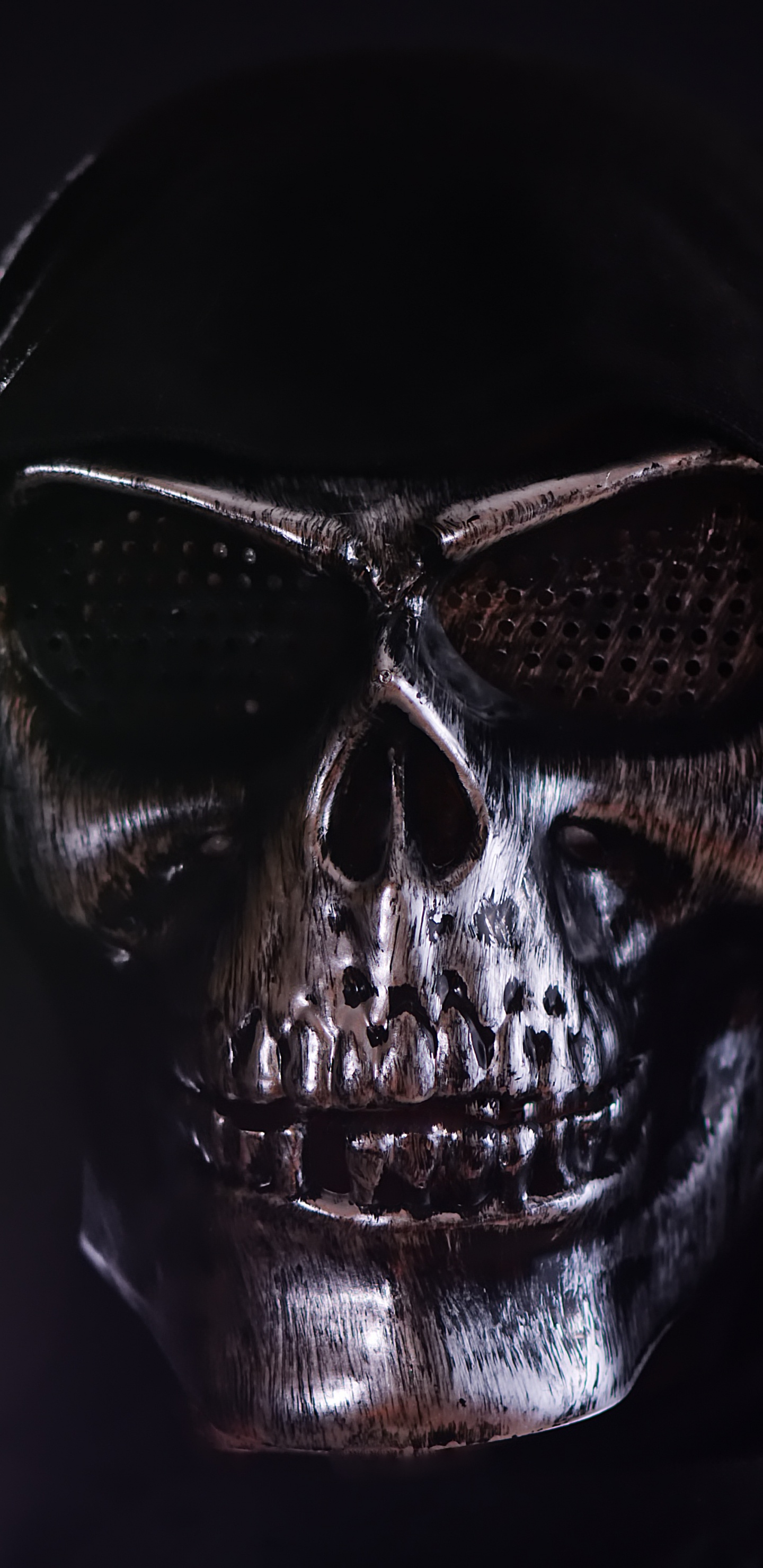Обои черный, череп, голова, кость, темнота в разрешении 1440x2960