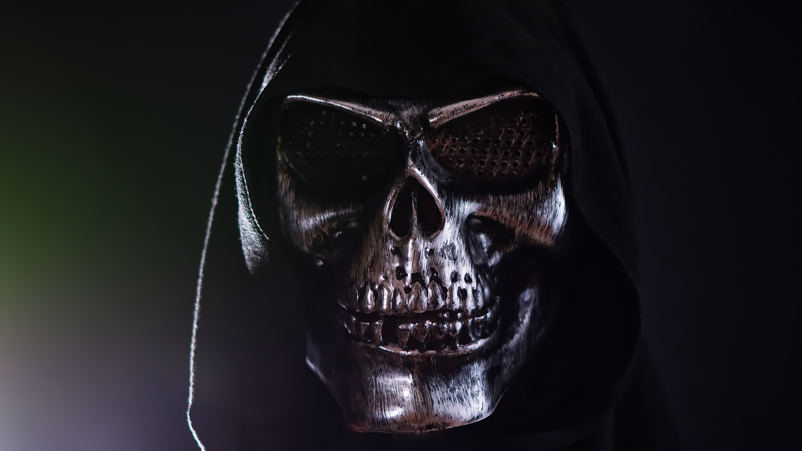 Обои черный, череп, голова, кость, темнота в разрешении 2560x1440