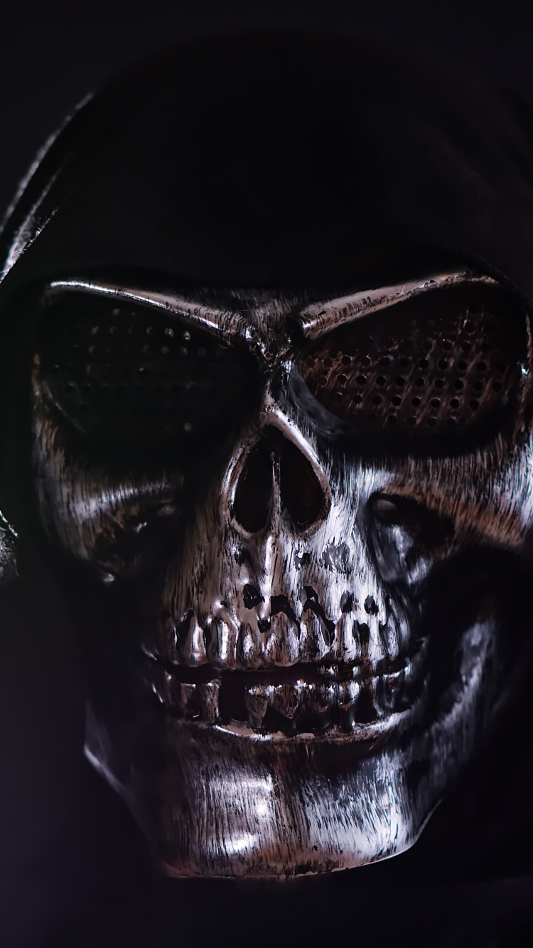 Обои черный, череп, голова, кость, темнота в разрешении 750x1334