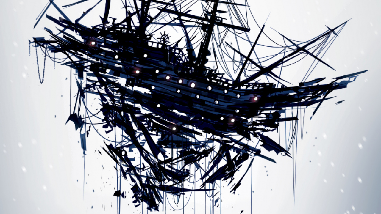 Обои судно, корабль призрак, иллюстрация, chasingartwork корабль, жидкий в разрешении 1280x720