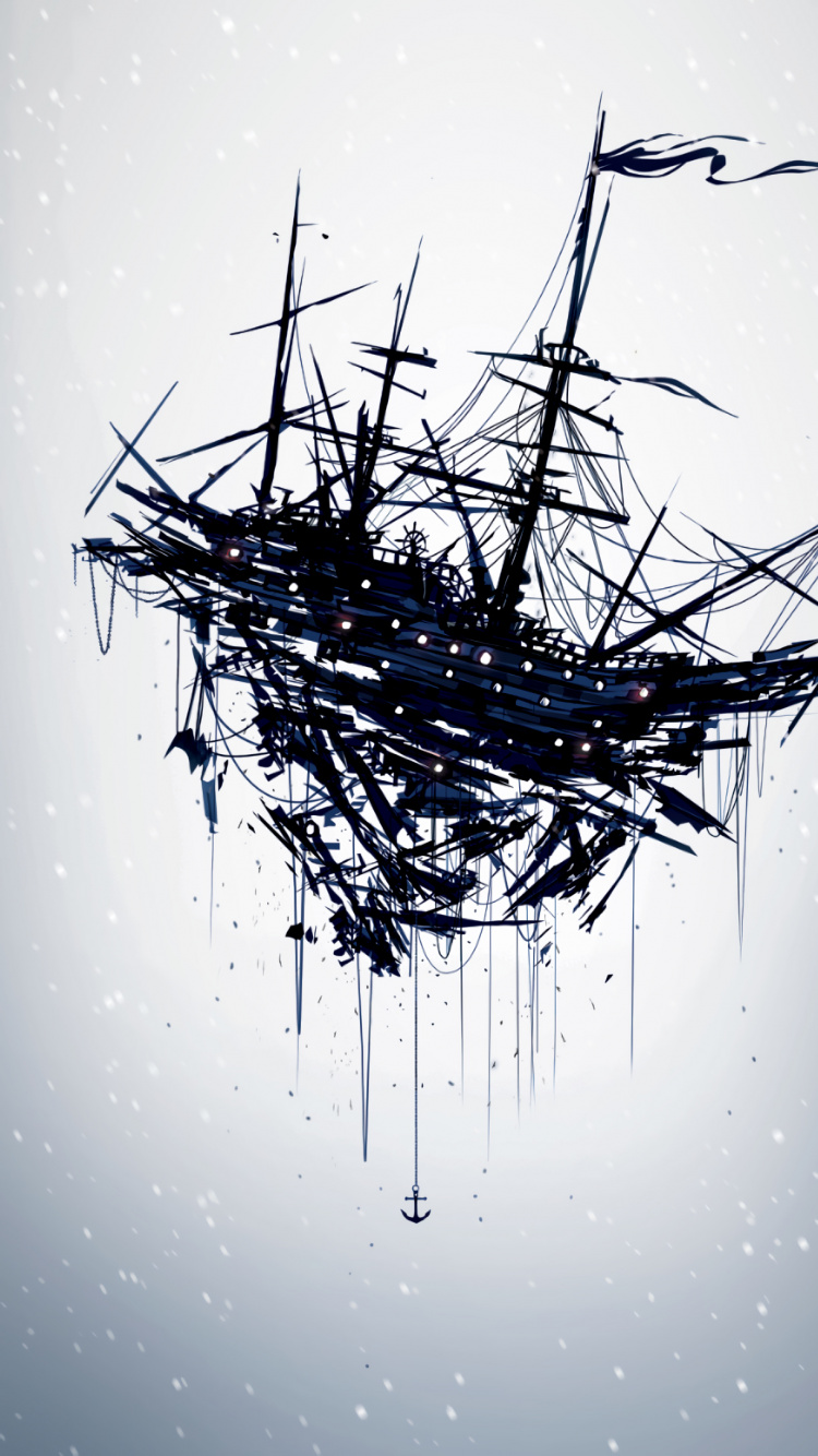 Обои судно, корабль призрак, иллюстрация, chasingartwork корабль, жидкий в разрешении 750x1334