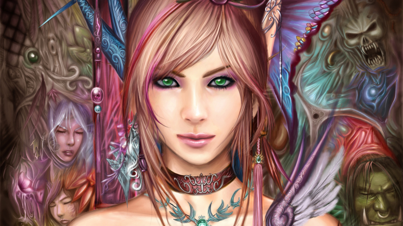 Обои орк, эльф, голова, красота, пурпур в разрешении 1366x768