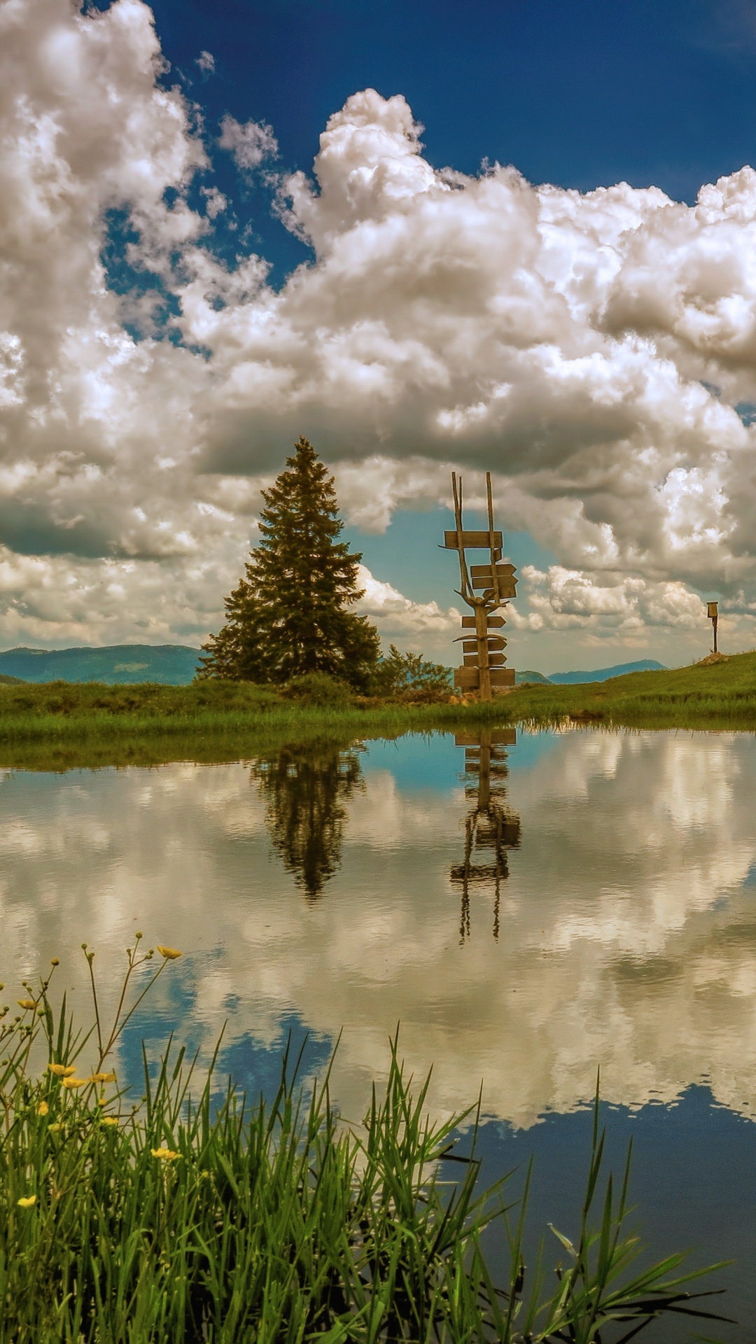 Обои природа, озеро, отражение, облако, вода в разрешении 1080x1920