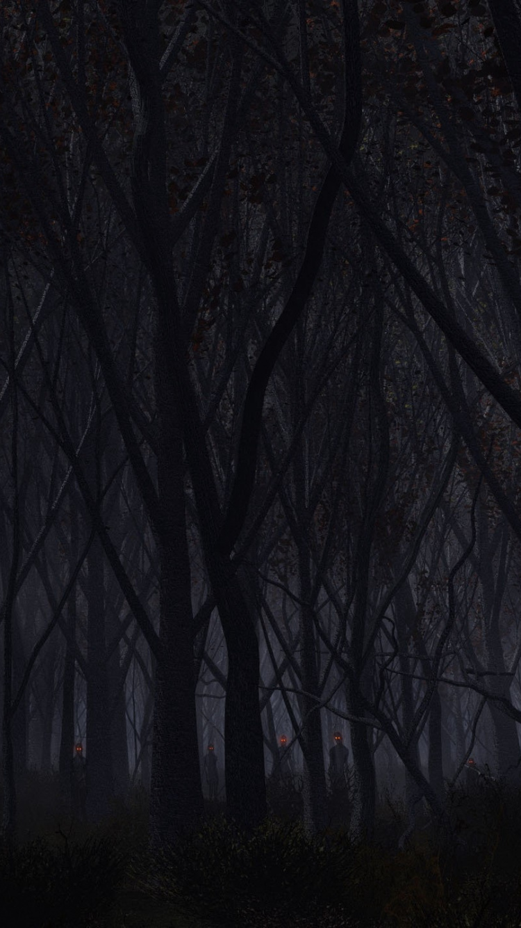 Обои лес, черный, темнота, дерево, атмосфера в разрешении 750x1334
