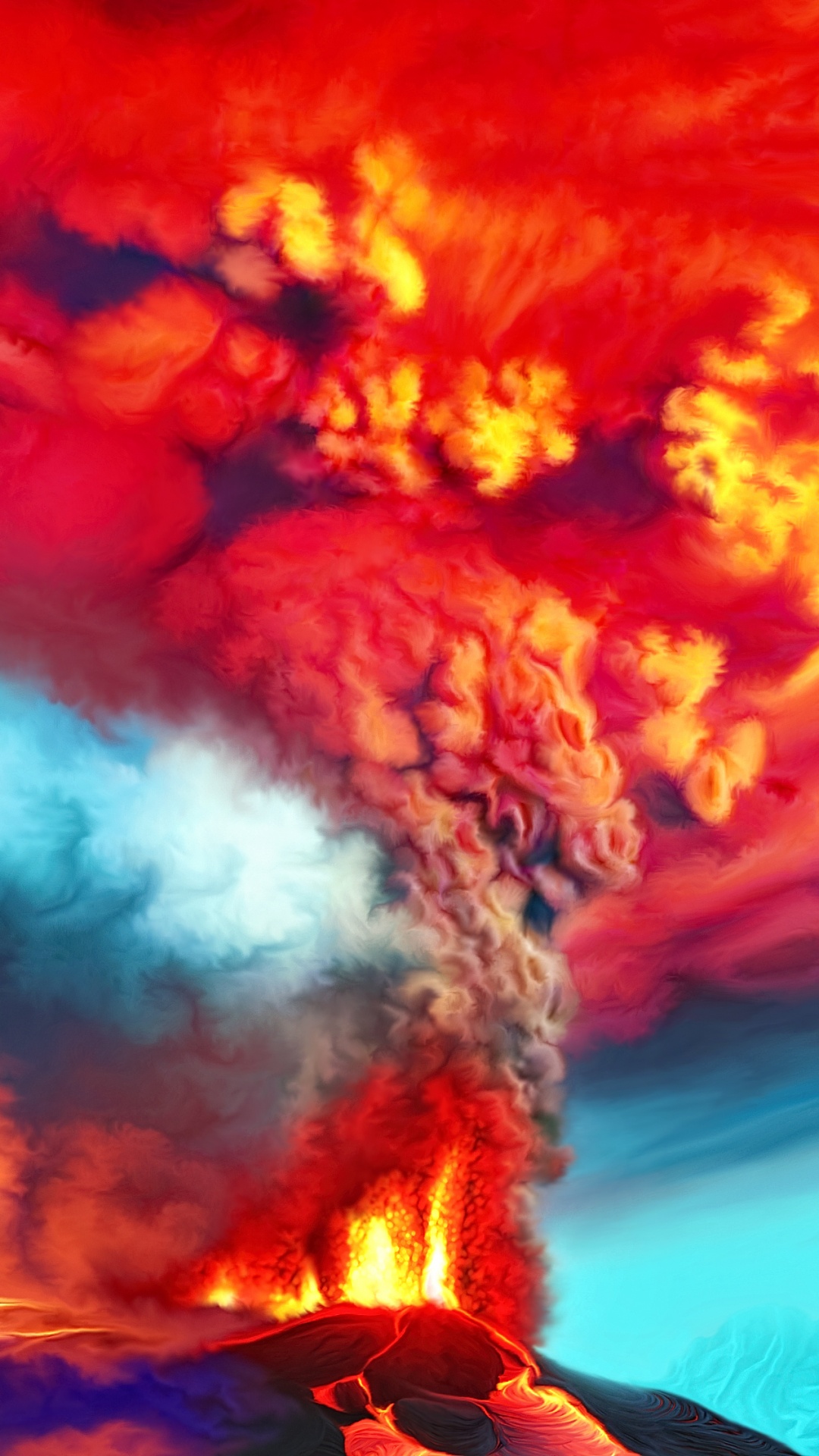 Обои живопись, рисование, вулкан, типы вулканических извержений, пламя в разрешении 1080x1920