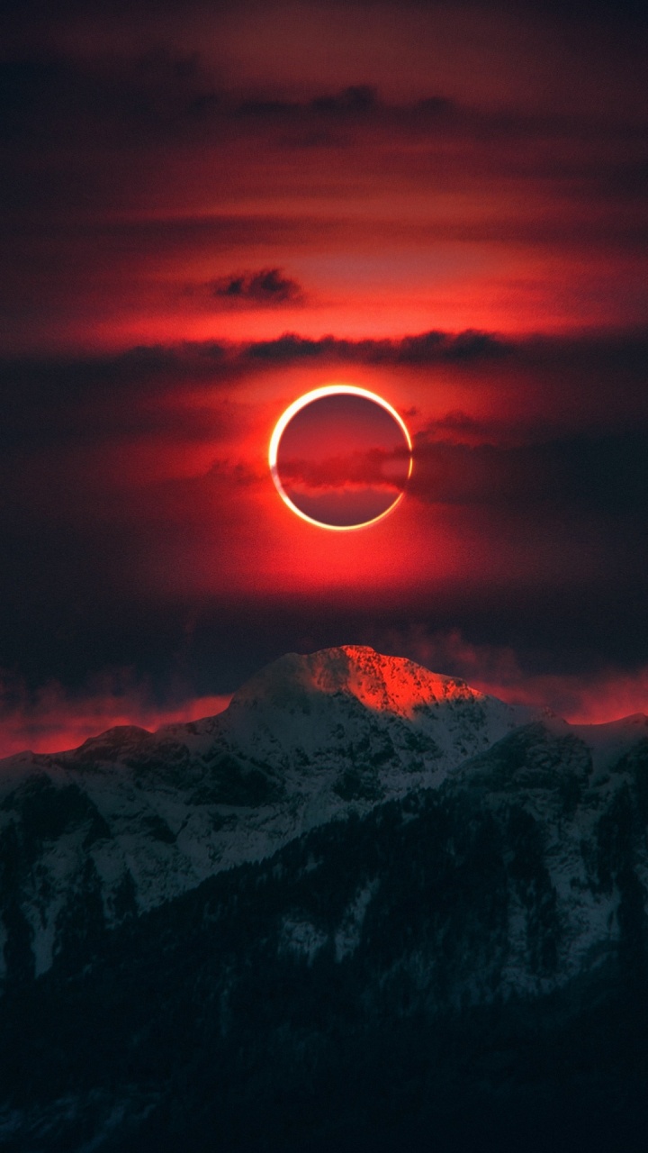 Обои закат, красный цвет, астрономический объект, Оранжевый цвет, луна в разрешении 720x1280