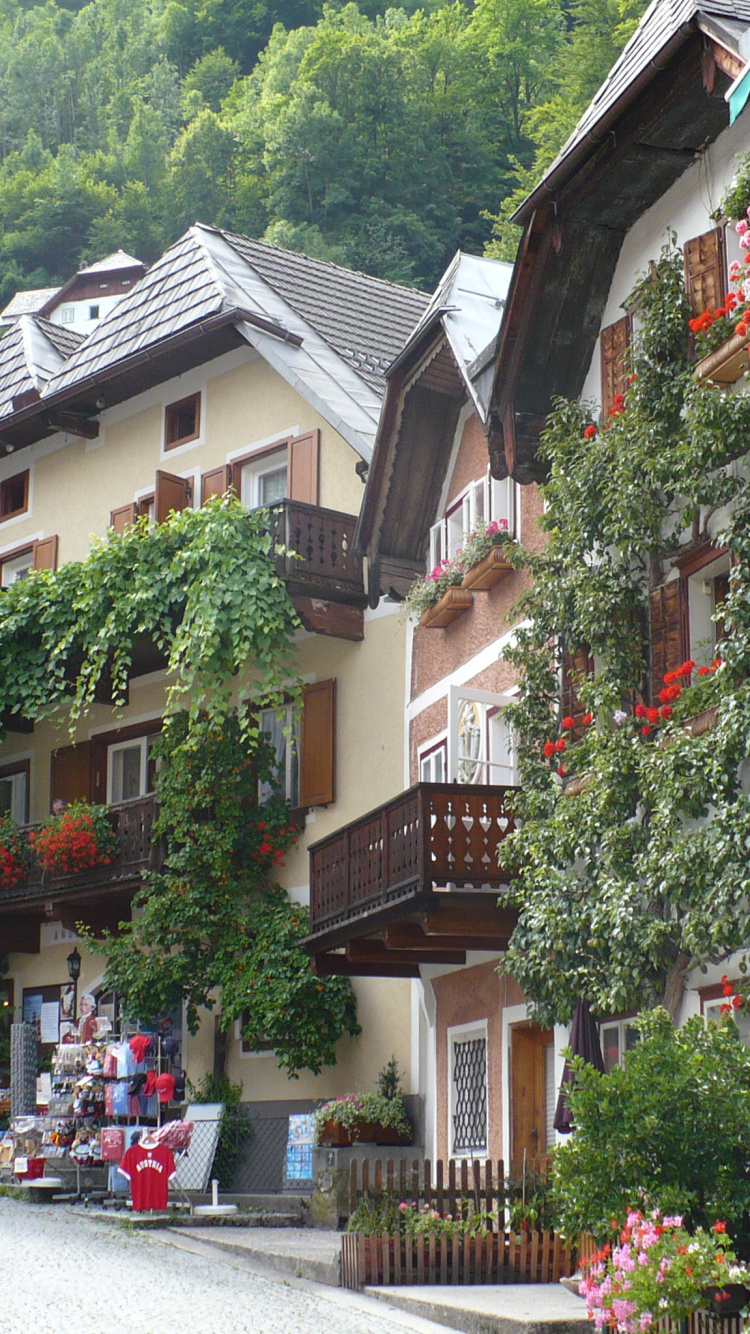 Обои центральная площадь, гальштат, городок, соседство, туризм в разрешении 750x1334