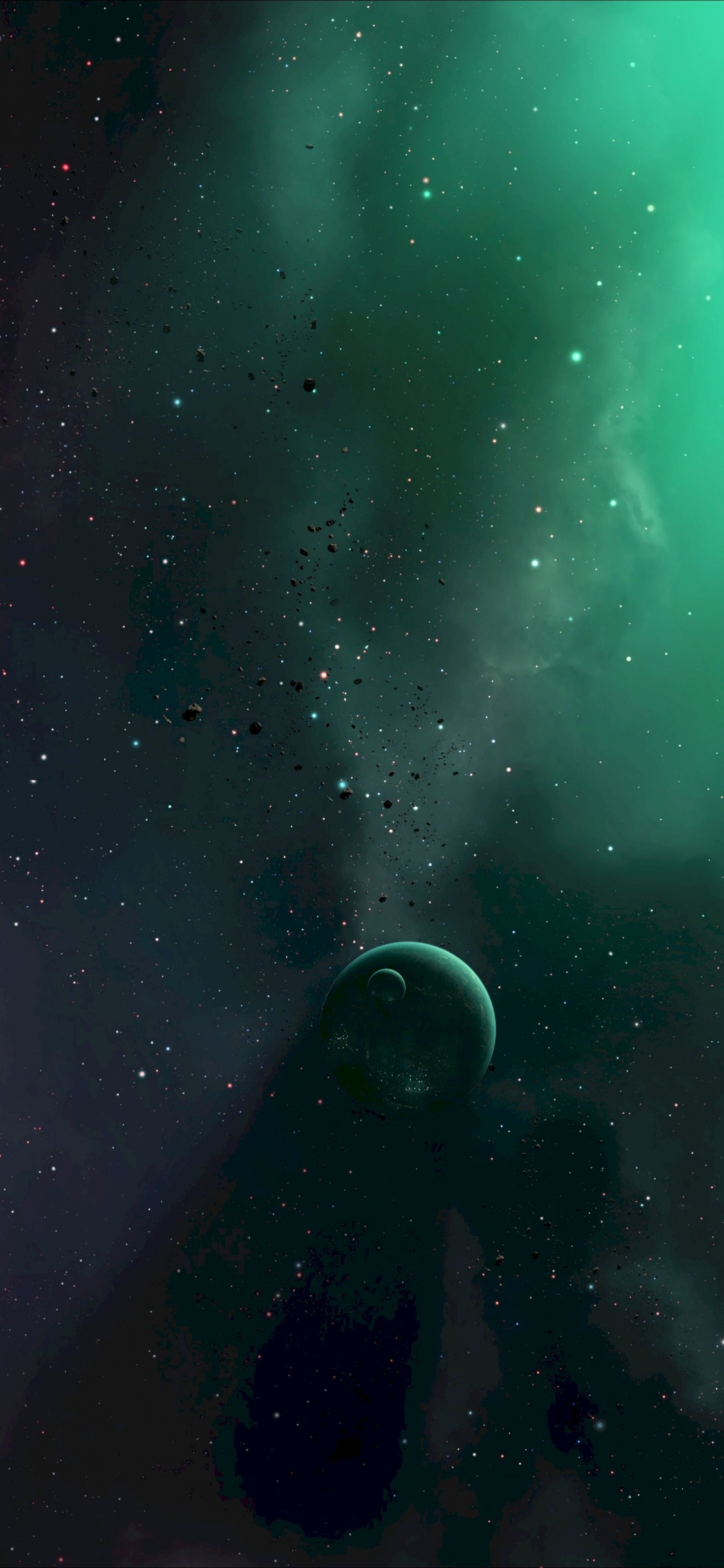 Обои зеленый, космическое пространство, астрономический объект, космос, атмосфера в разрешении 1125x2436