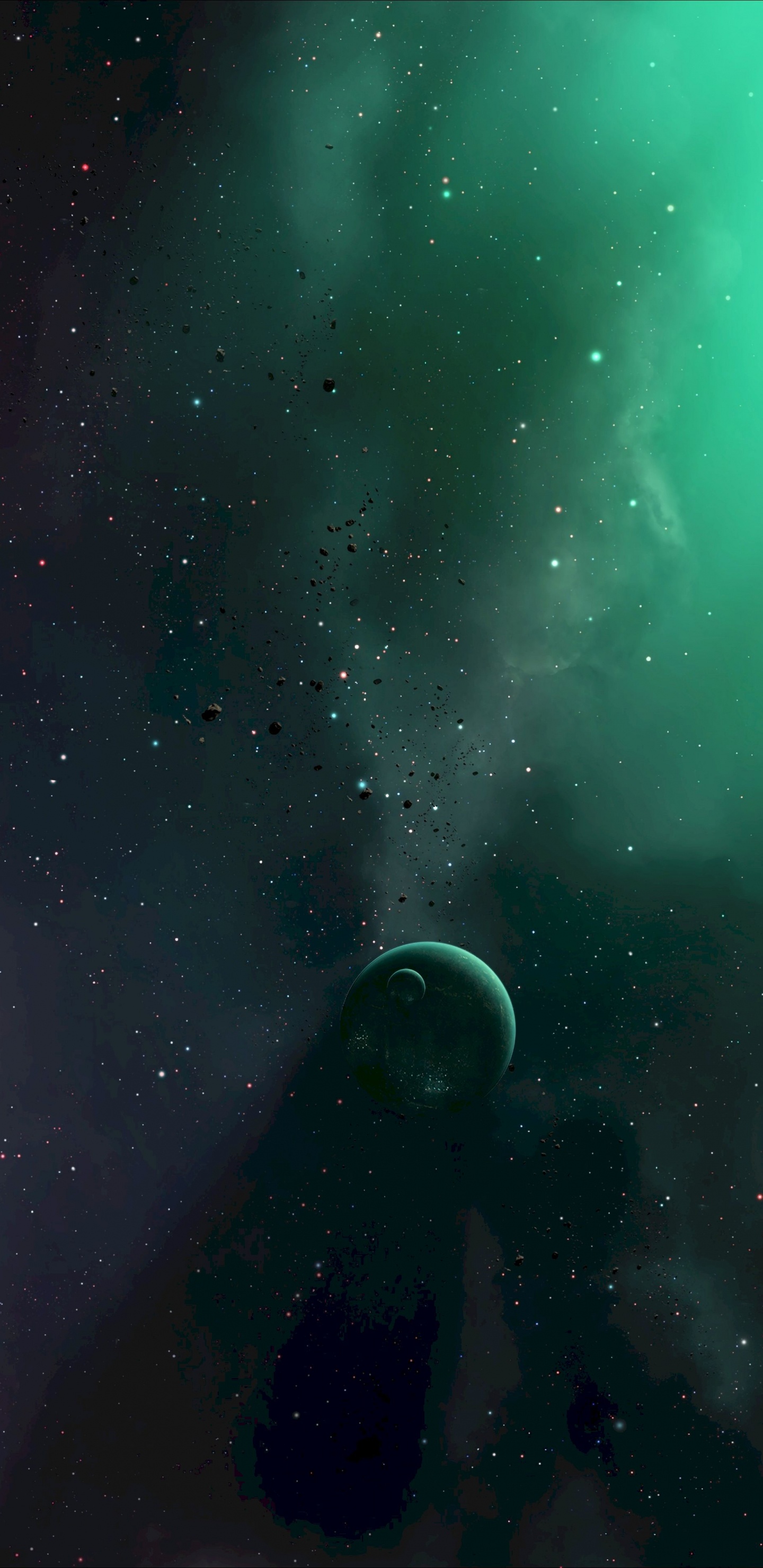 Обои зеленый, космическое пространство, астрономический объект, космос, атмосфера в разрешении 1440x2960