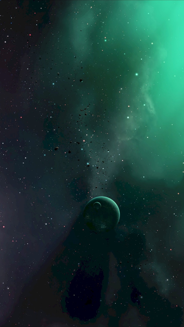 Обои зеленый, космическое пространство, астрономический объект, космос, атмосфера в разрешении 720x1280