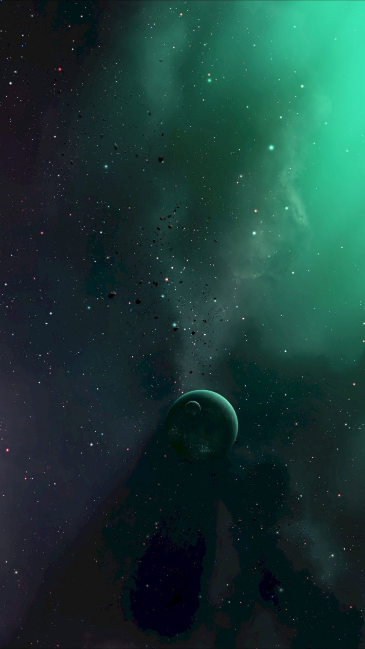 Обои зеленый, космическое пространство, астрономический объект, космос, атмосфера в разрешении 750x1334