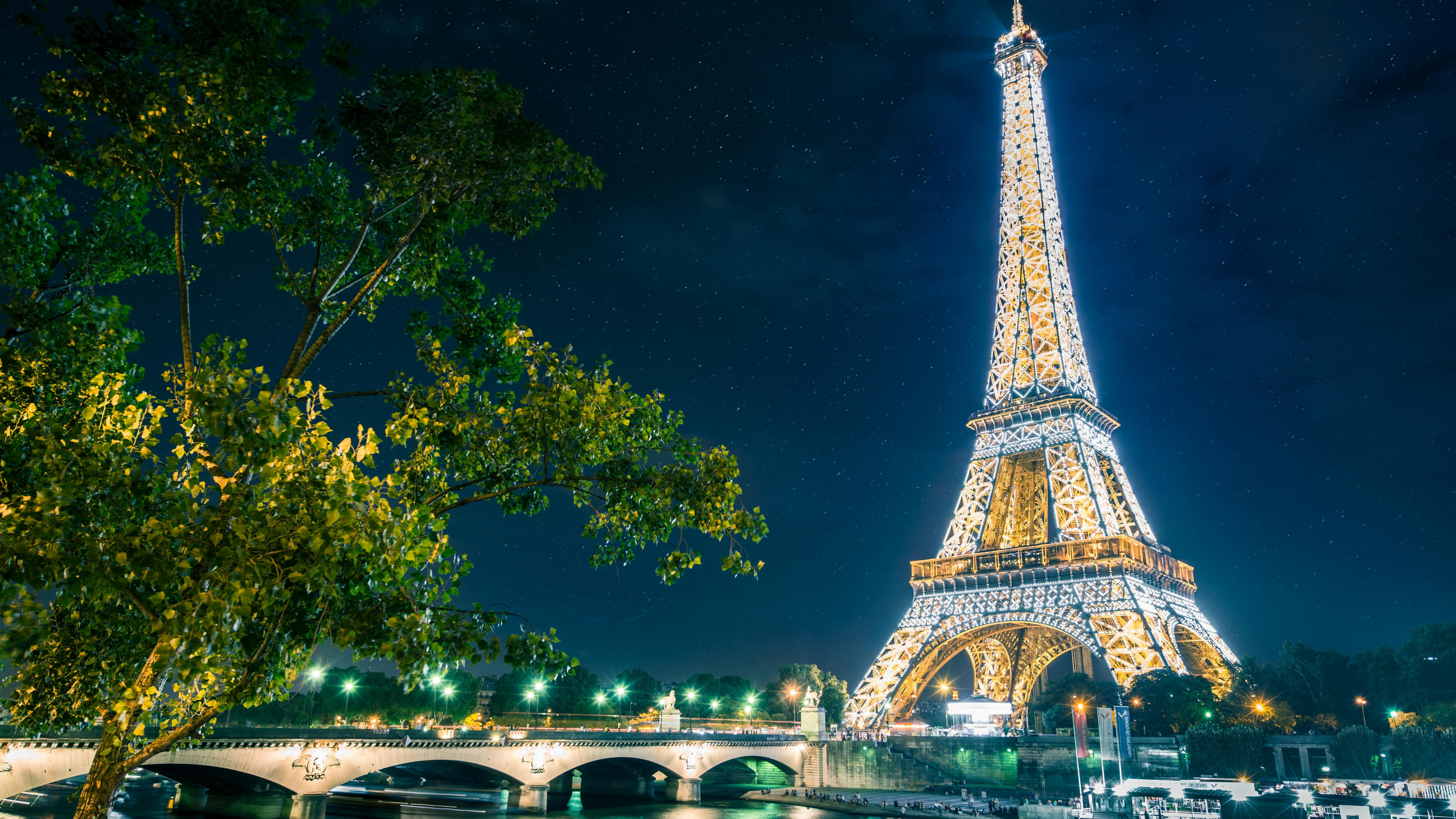 Обои Эйфелева башня, вышка, ориентир, архитектура, ночь в разрешении 2560x1440