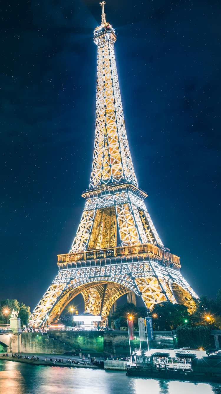 Обои Эйфелева башня, вышка, ориентир, архитектура, ночь в разрешении 750x1334