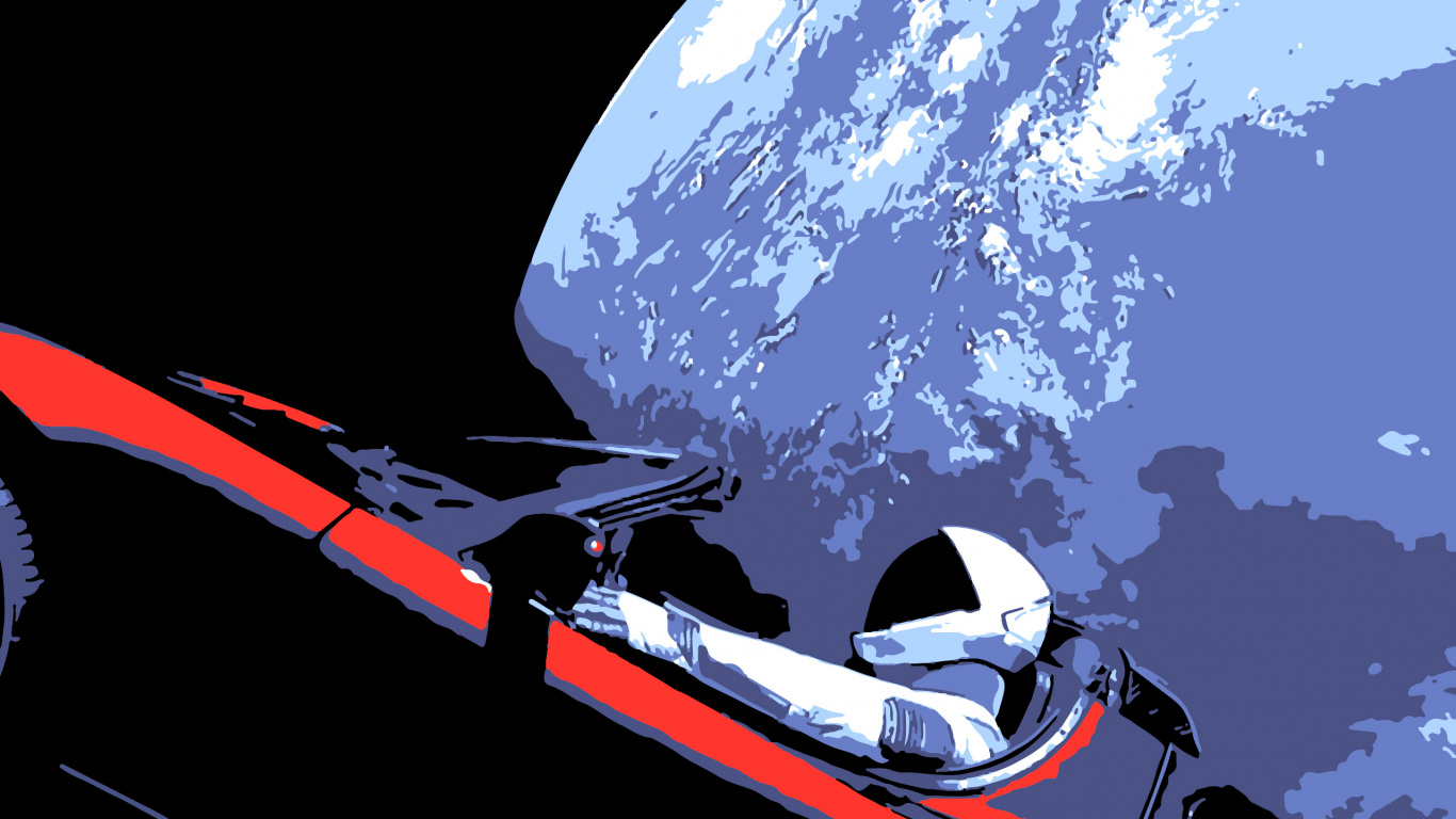 Обои Tesla Roadster, авто, Элон Мускус Тесла Родстер, Tesla, SpaceX в разрешении 1366x768