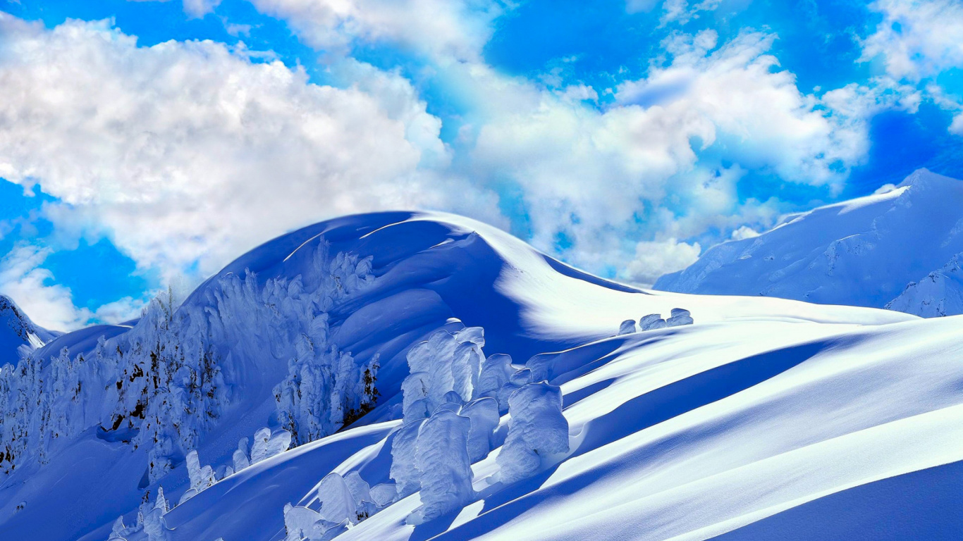 Обои снег, горный рельеф, гора, синий, горный хребет в разрешении 1366x768