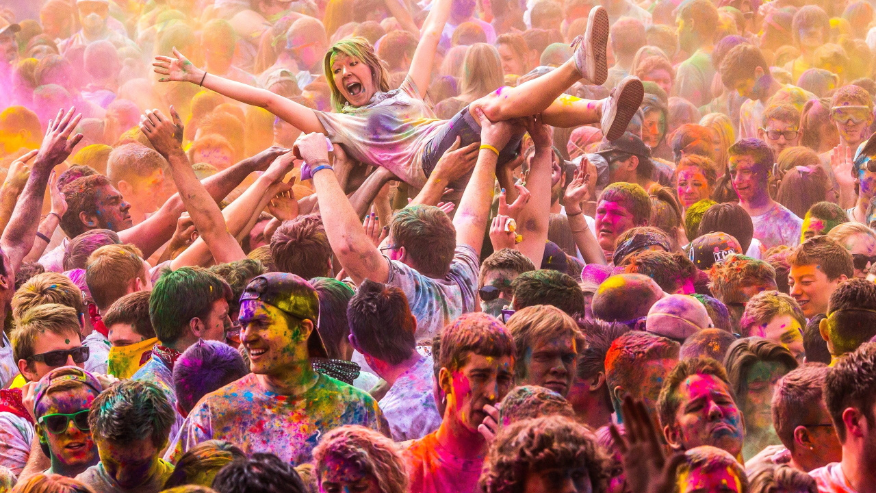 Обои Холи, фестиваль, вечеринка, толпа, событие в разрешении 1280x720