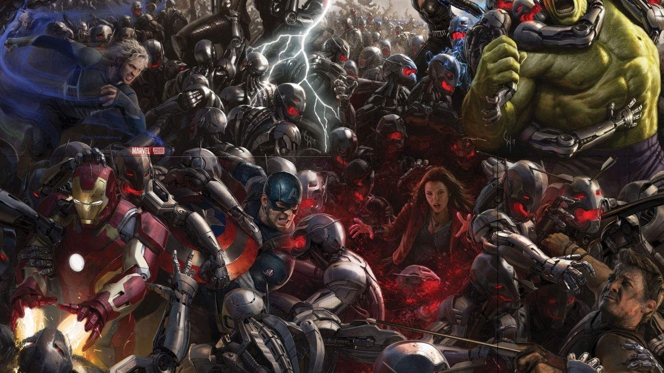 Обои Клинт Бартон, Альтрон, мститель, супергерой, битва в разрешении 1366x768