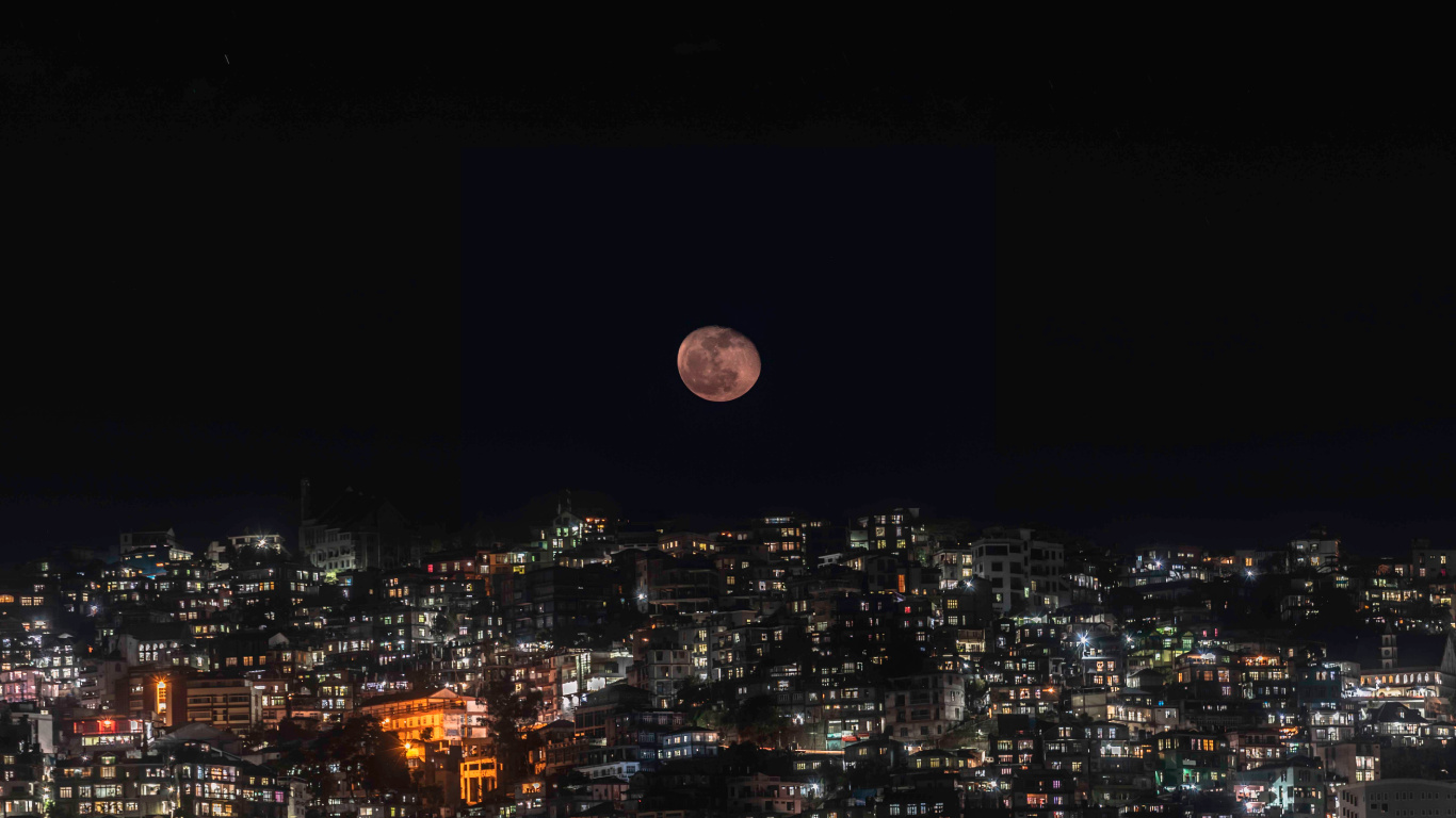 Обои ночь, луна, небесное явление, свет, астрономический объект в разрешении 1366x768