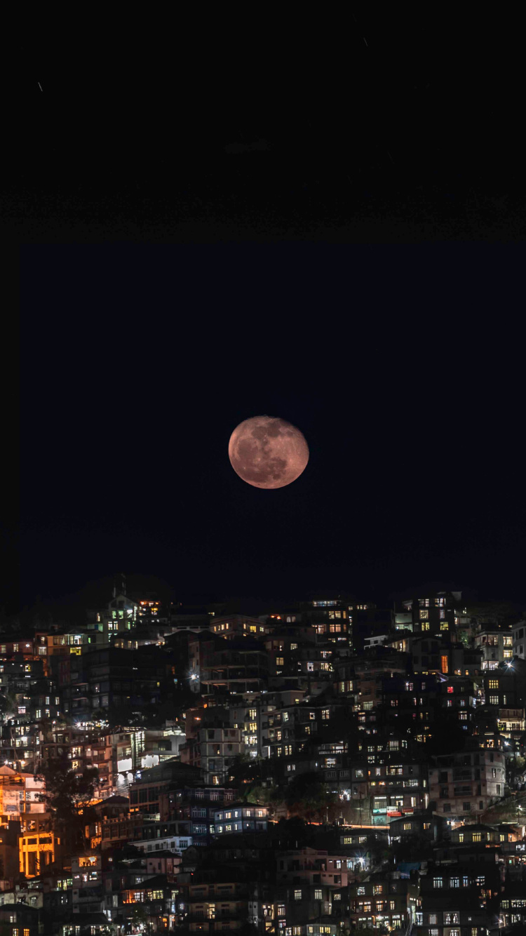 Обои ночь, луна, небесное явление, свет, астрономический объект в разрешении 750x1334