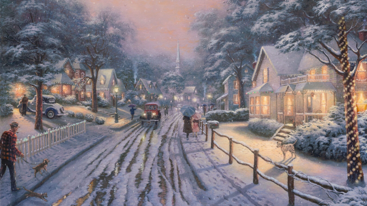 Обои живопись, арт, зима, снег, замораживание в разрешении 1280x720