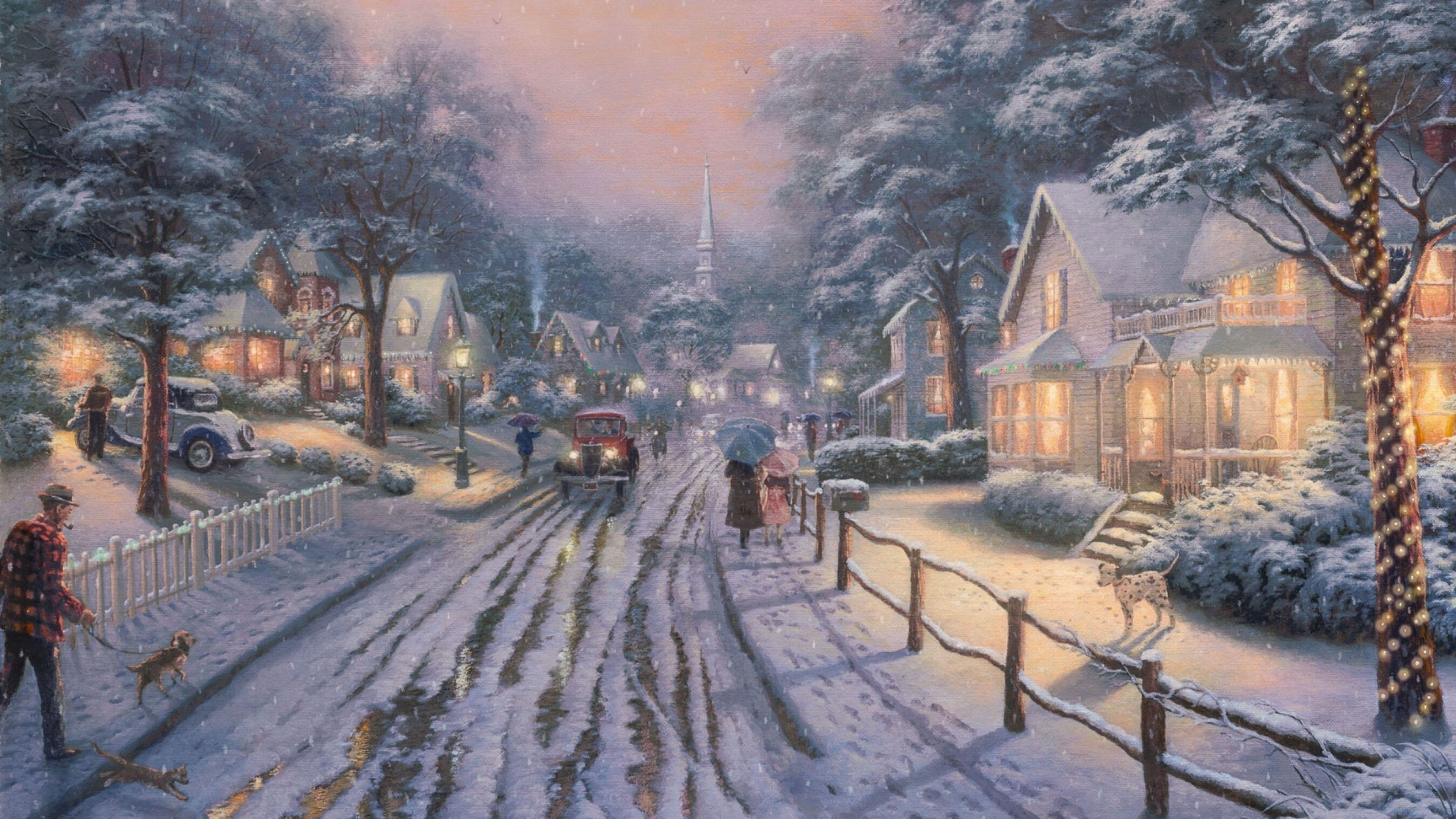 Обои живопись, арт, зима, снег, замораживание в разрешении 3840x2160