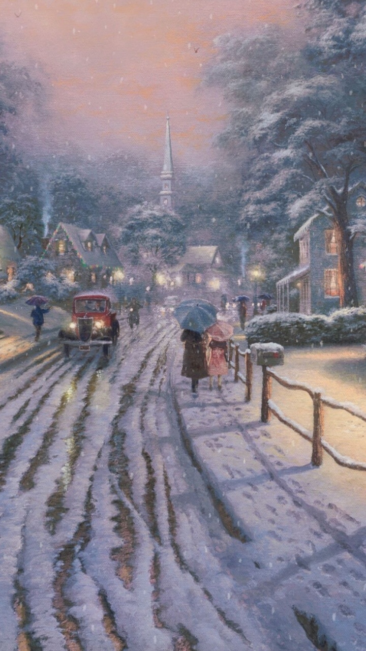 Обои живопись, арт, зима, снег, замораживание в разрешении 720x1280