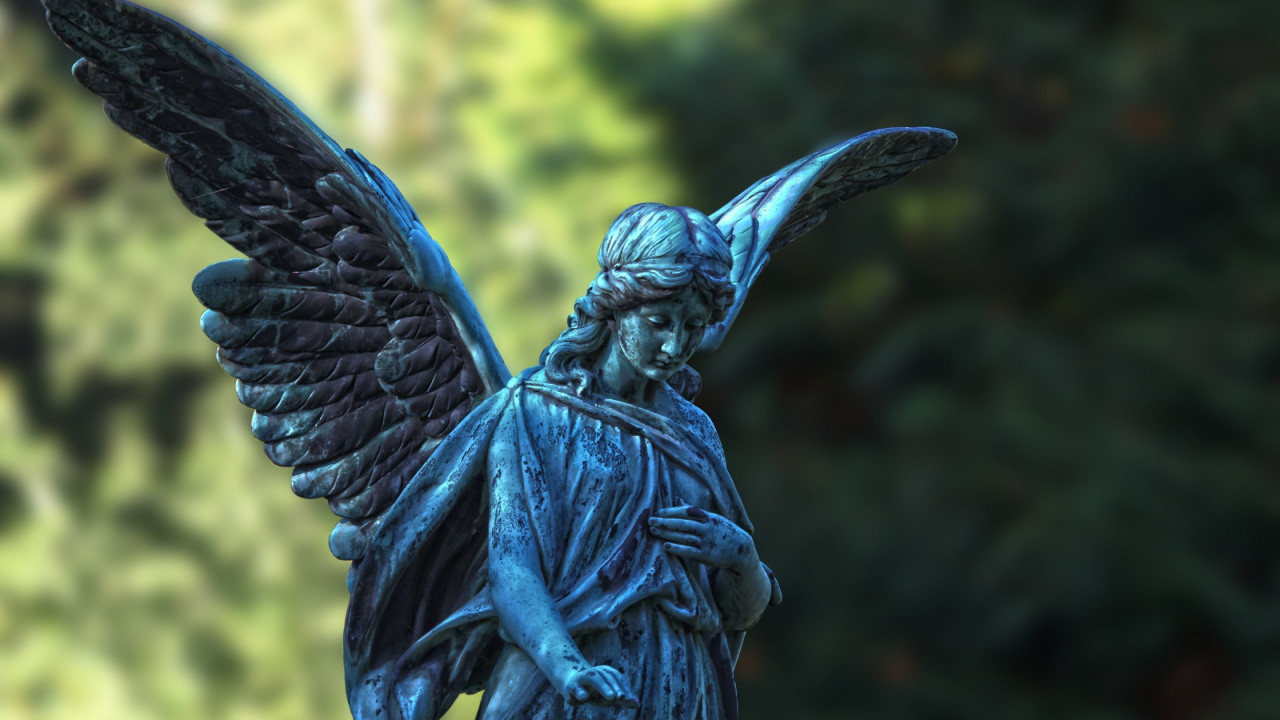Обои статуя, ангел, скульптура, крыло, фотография в разрешении 1280x720