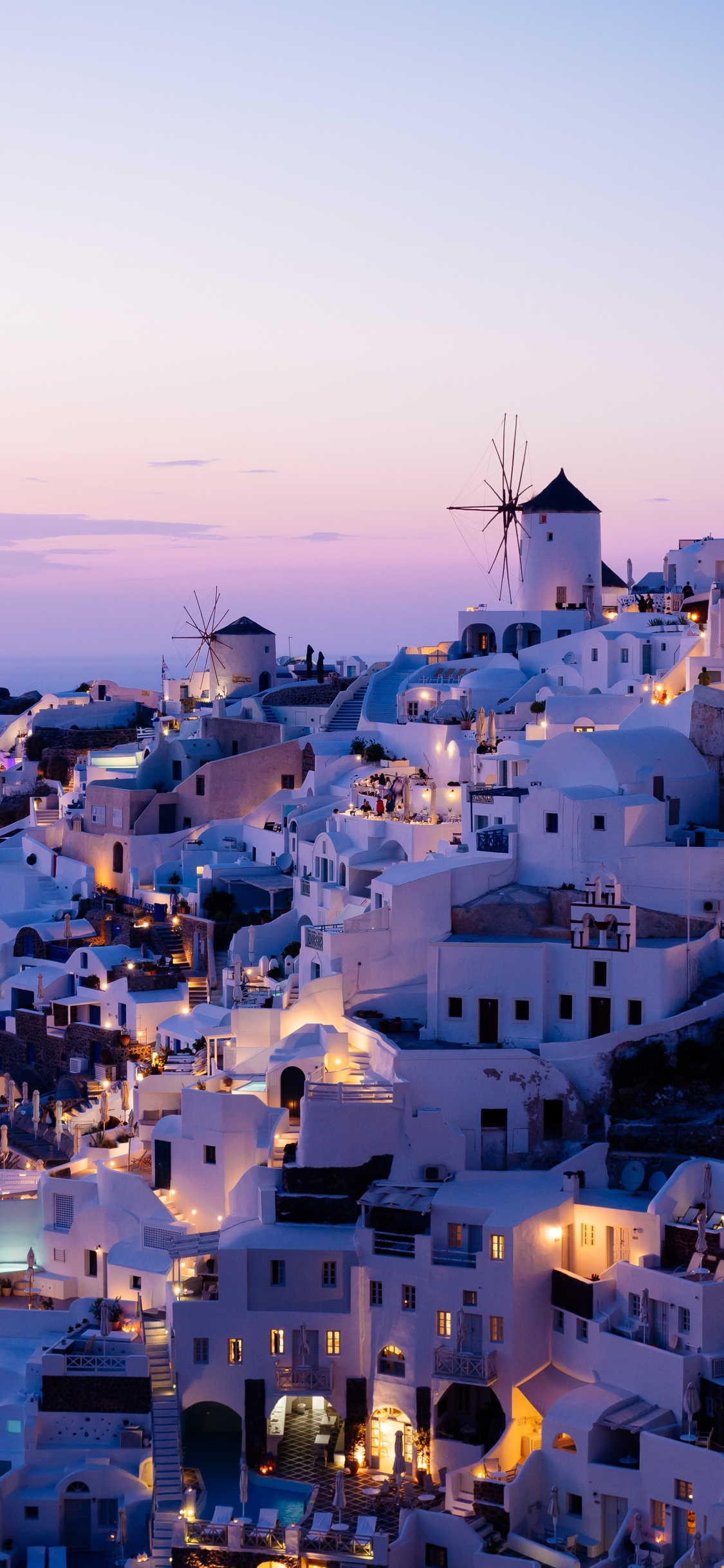 Обои Санторин, путешествие, городок, город, населенный пункт в разрешении 1125x2436