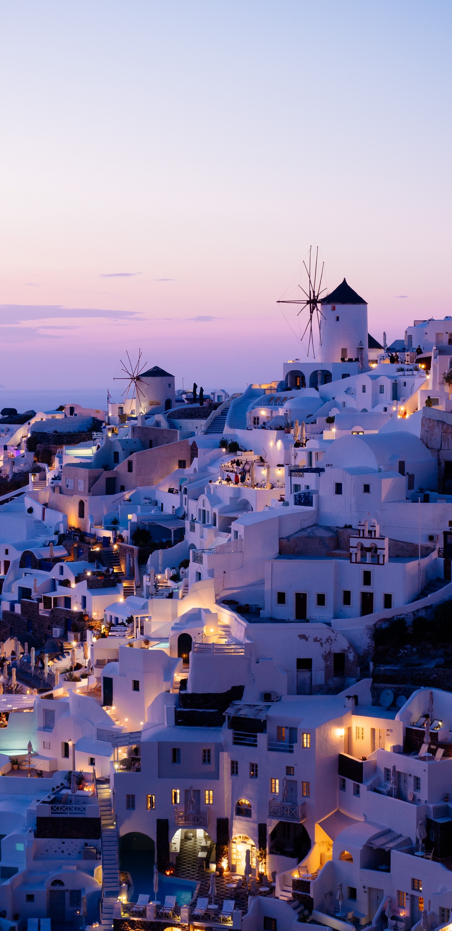 Обои Санторин, путешествие, городок, город, населенный пункт в разрешении 1440x2960