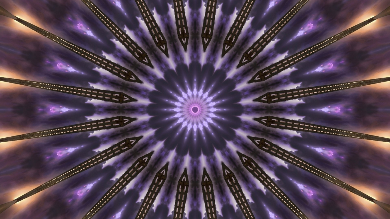 Обои пурпур, фрактальное искусство, Фиолетовый, свет, симметрия в разрешении 1366x768
