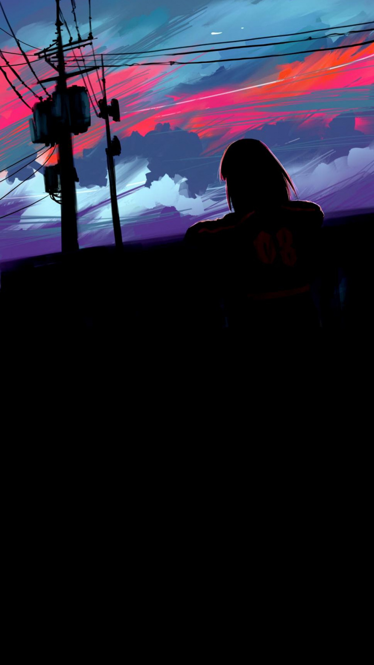 Обои ios, сумрак, пурпур, силуэт, послесвечение в разрешении 750x1334