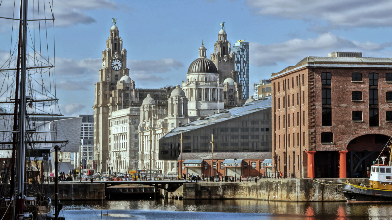 Обои здание, водный путь, город, канал, Пир-Хед в разрешении 1366x768