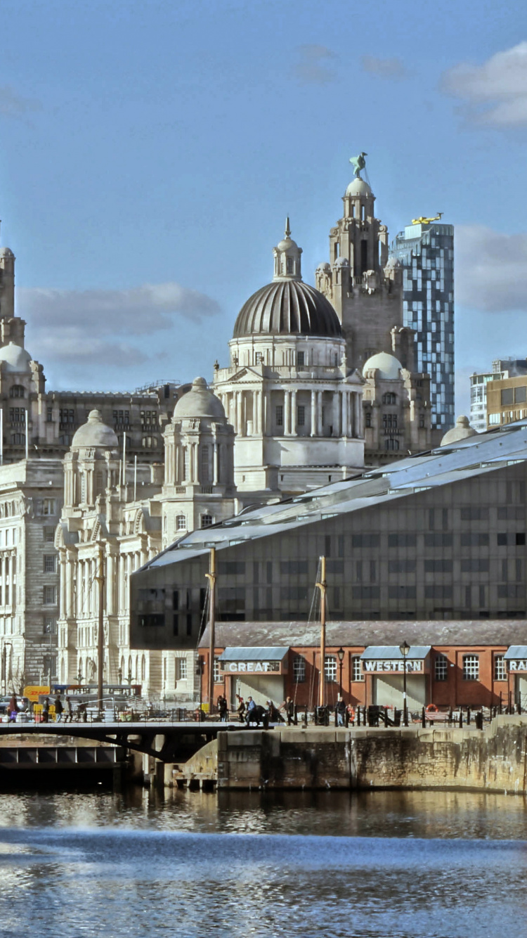 Обои здание, водный путь, город, канал, Пир-Хед в разрешении 750x1334