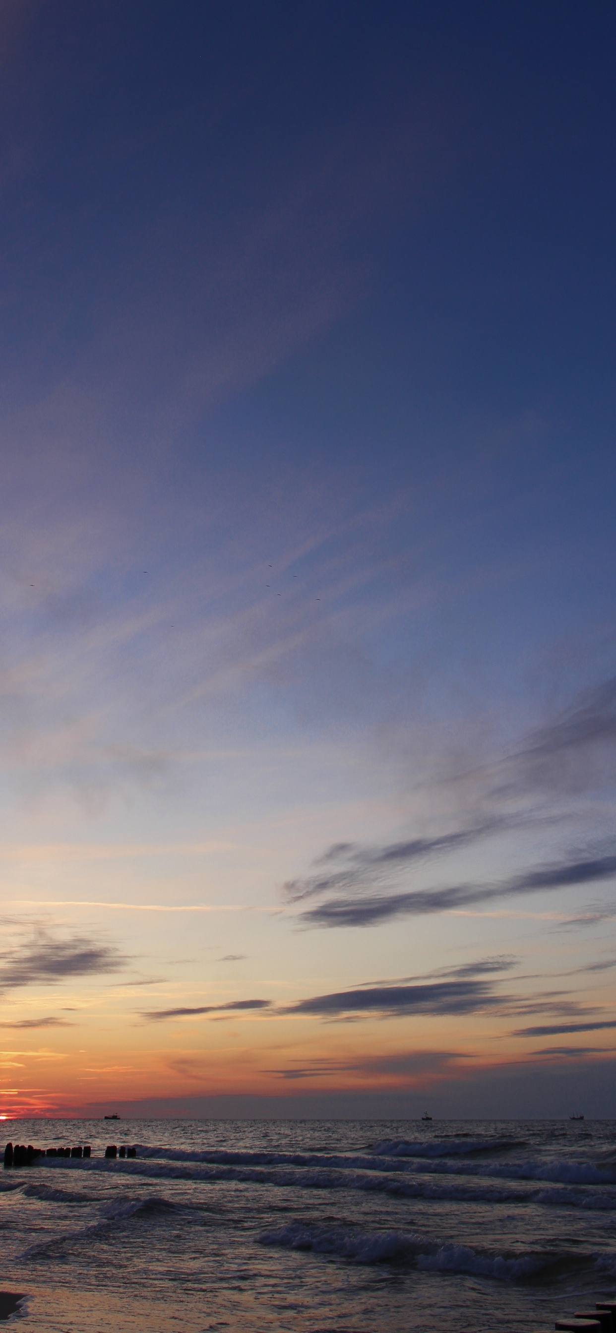 Обои море, закат, горизонт, послесвечение, облако в разрешении 1242x2688