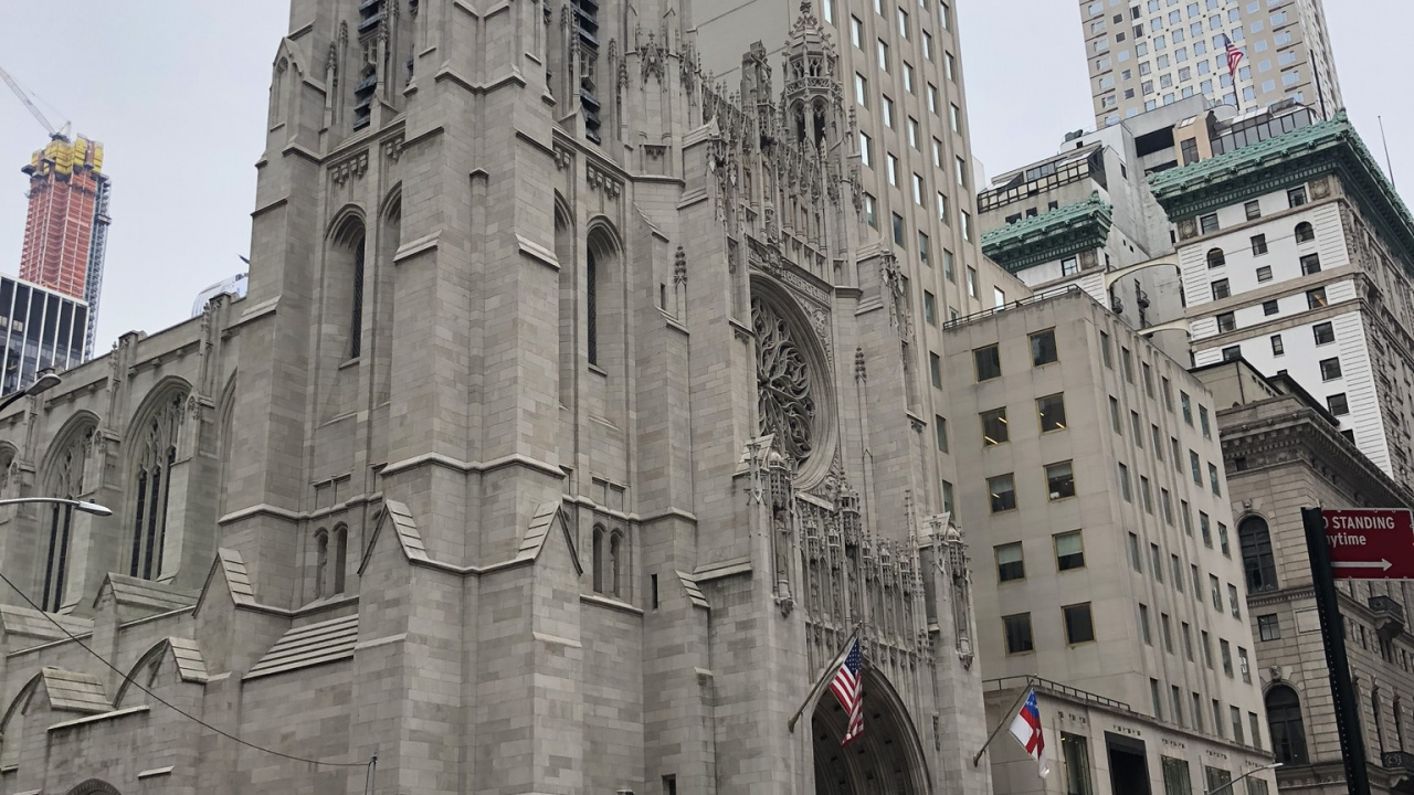 Обои Нью-Йорк, епископальная церковь св. фомы, окно, колесо, метрополия в разрешении 1280x720