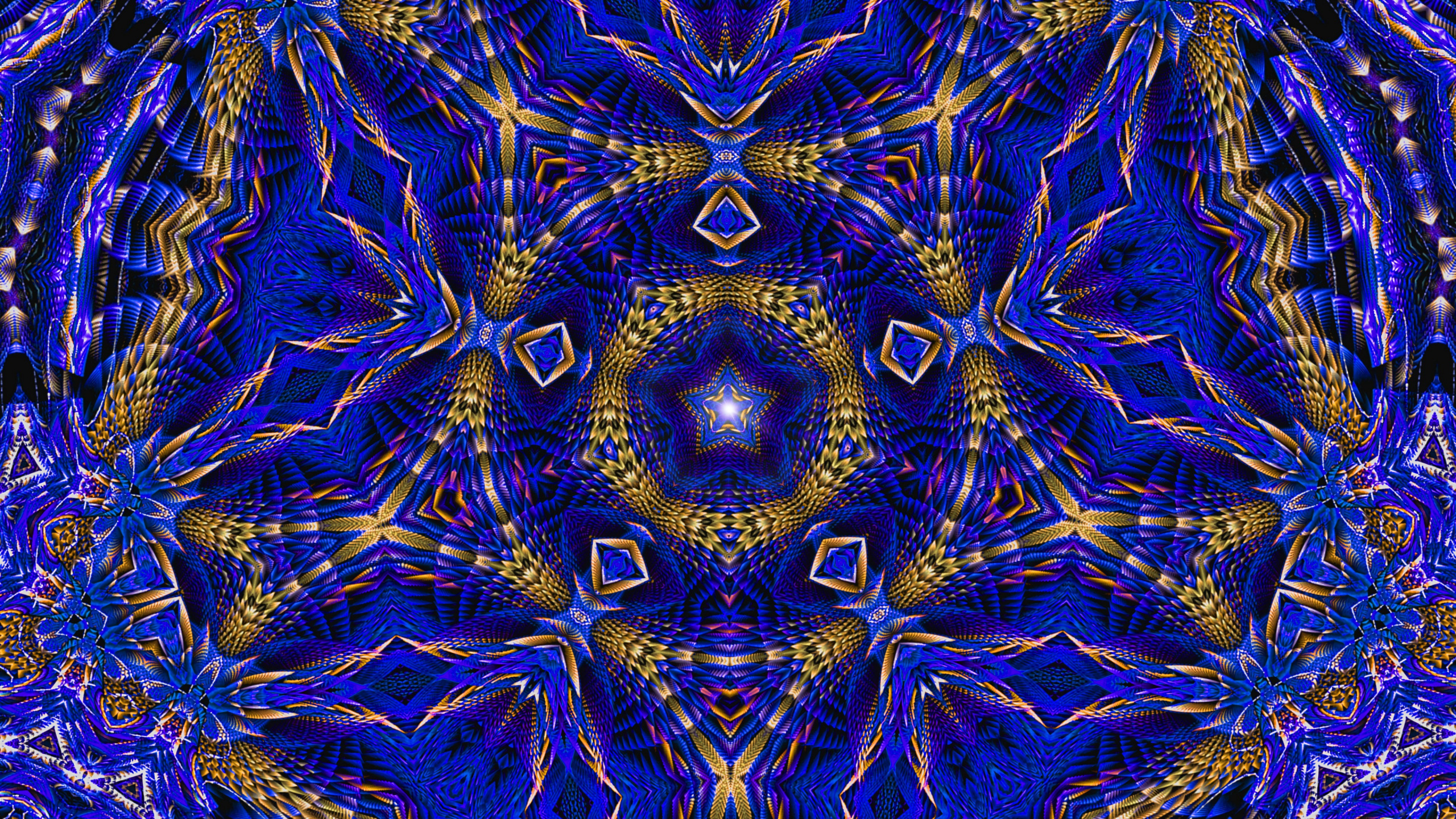Обои калейдоскоп, фрактальное искусство, фрактал, синий кобальт, синий в разрешении 2560x1440
