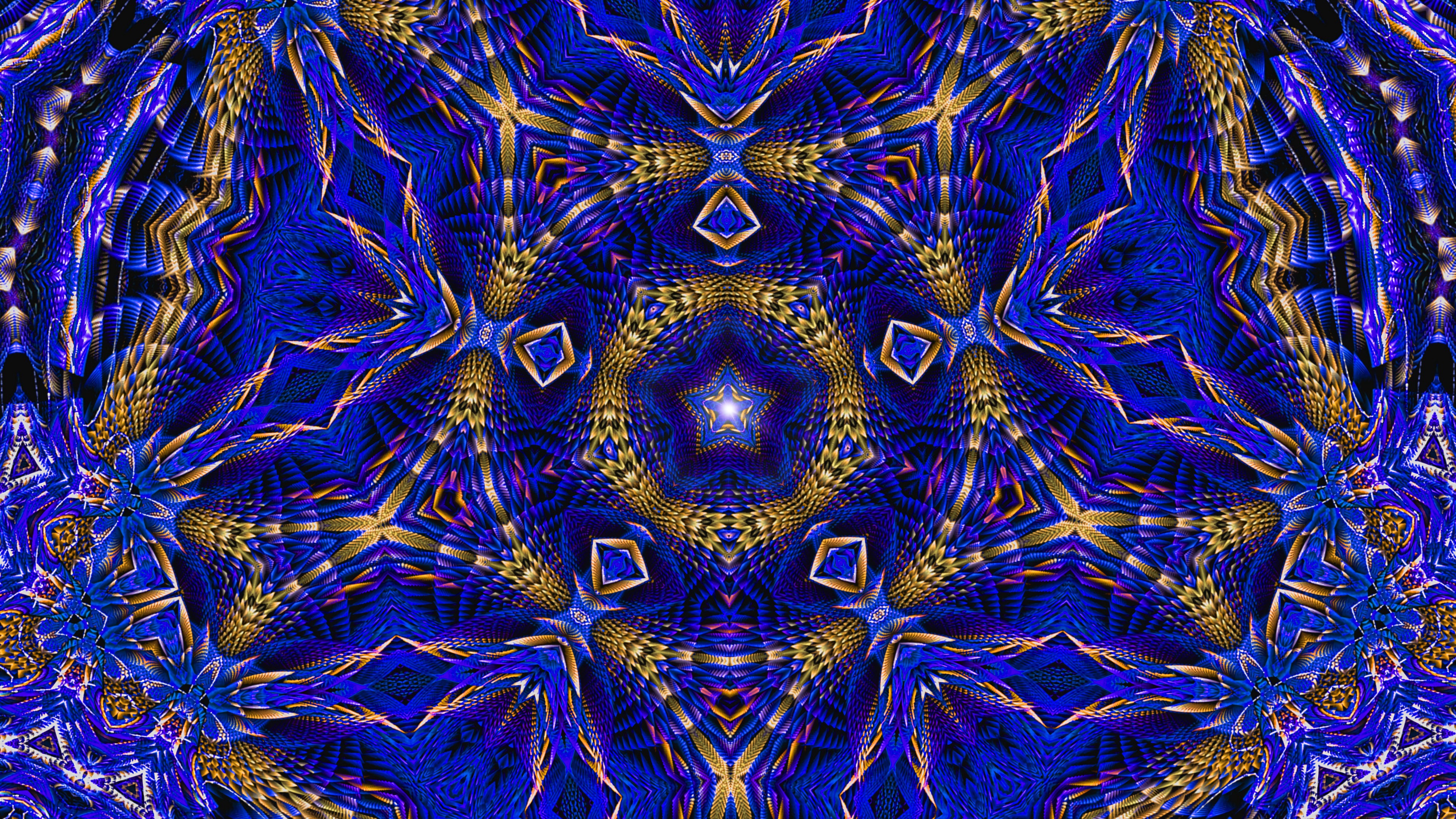 Обои калейдоскоп, фрактальное искусство, фрактал, синий кобальт, синий в разрешении 3840x2160