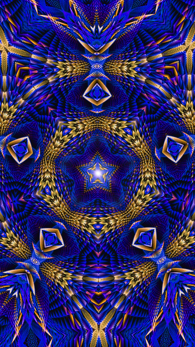Обои калейдоскоп, фрактальное искусство, фрактал, синий кобальт, синий в разрешении 750x1334