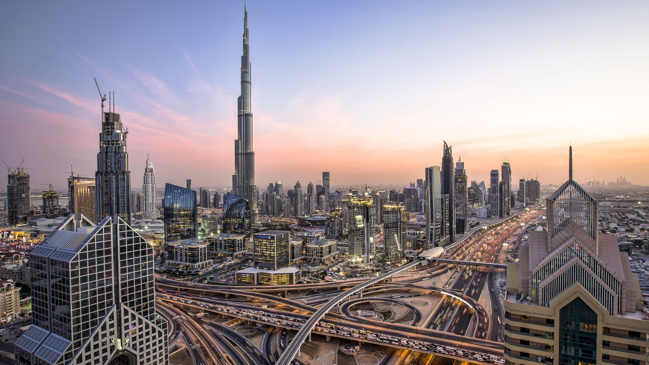 Обои Бурдж Халифа, Дубай Марина, городской пейзаж, город, городской район в разрешении 1280x720