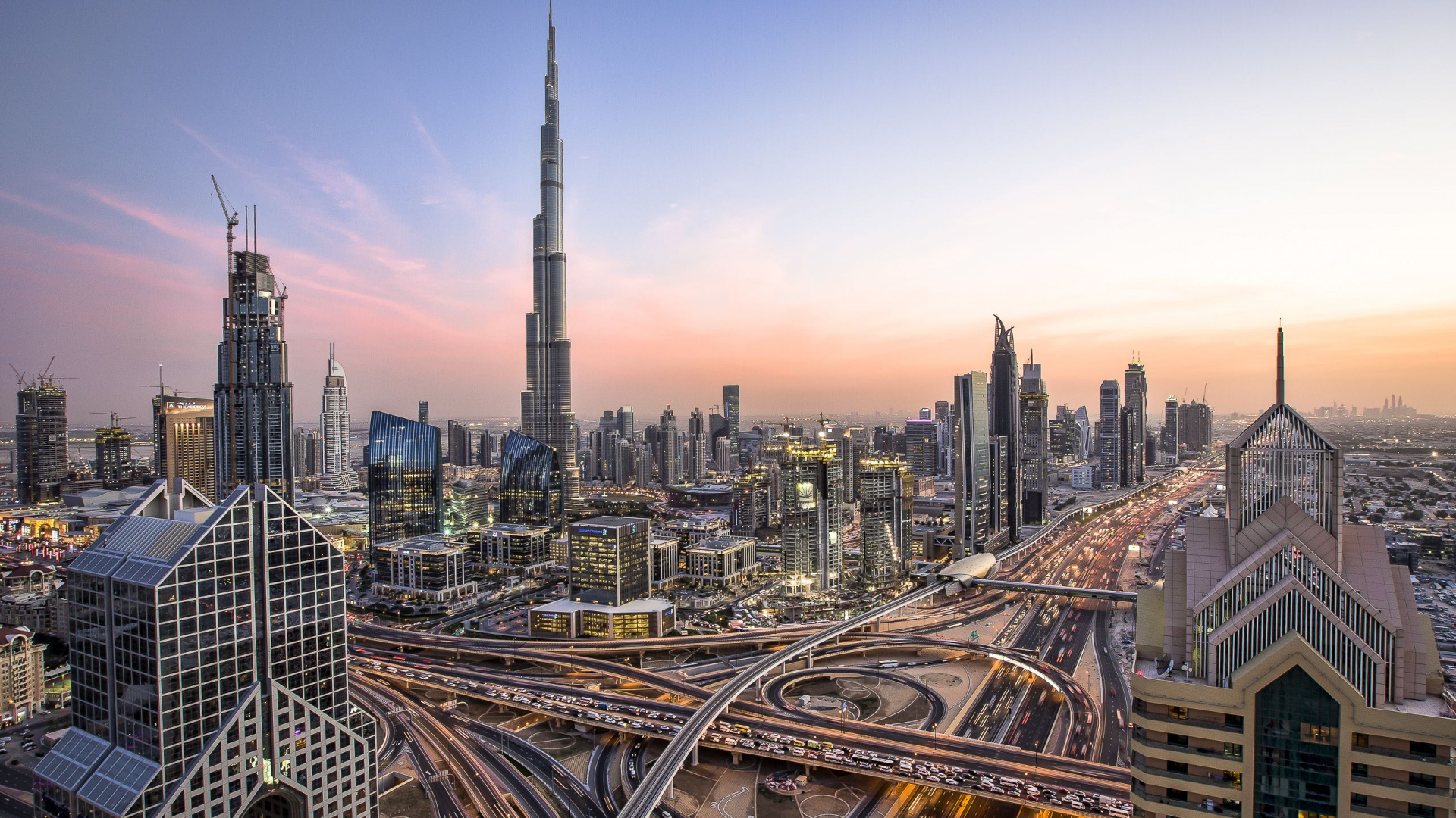 Обои Бурдж Халифа, Дубай Марина, городской пейзаж, город, городской район в разрешении 1920x1080