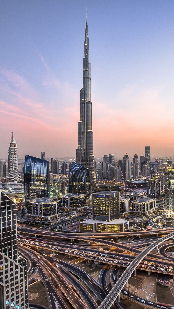 Обои Бурдж Халифа, Дубай Марина, городской пейзаж, город, городской район в разрешении 720x1280