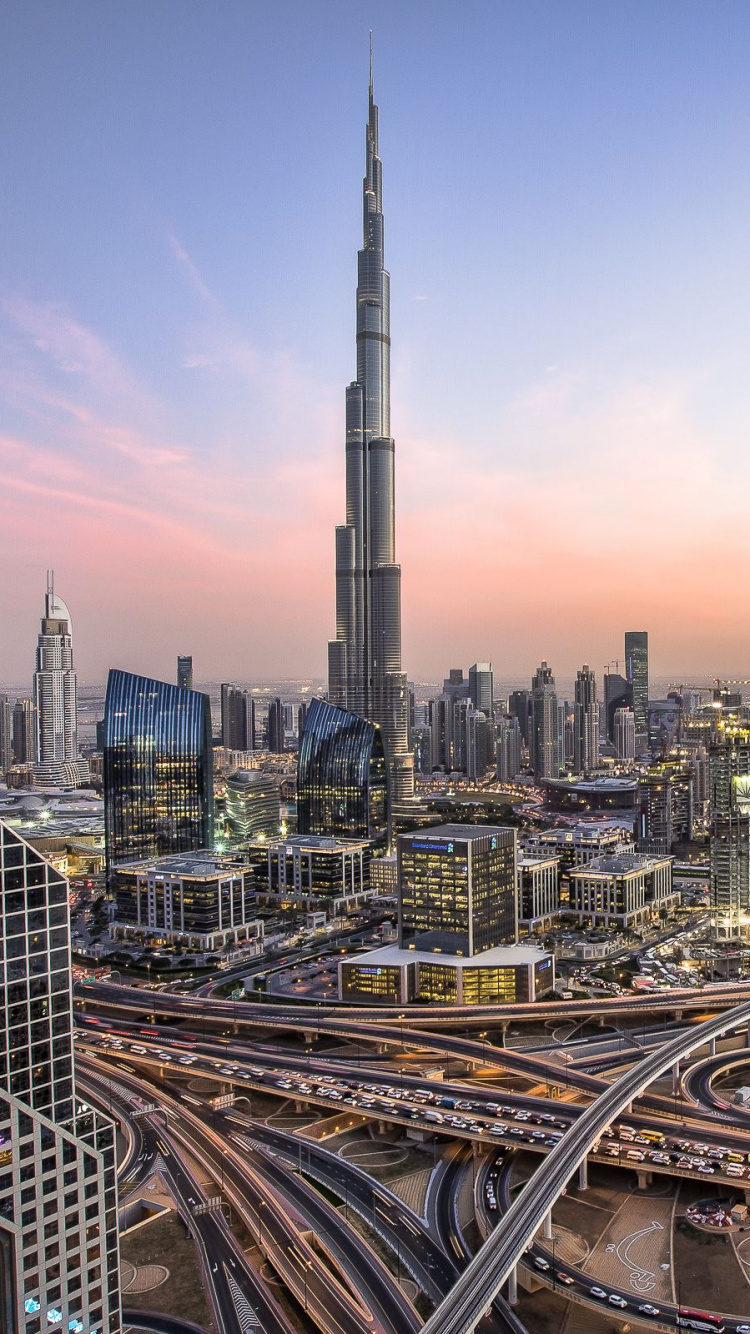 Обои Бурдж Халифа, Дубай Марина, городской пейзаж, город, городской район в разрешении 750x1334
