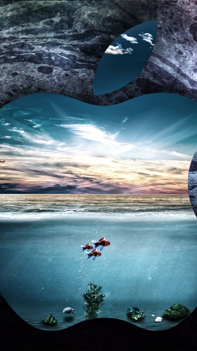 Обои apple, вода, морская пещера, формирование, иллюстрация в разрешении 750x1334