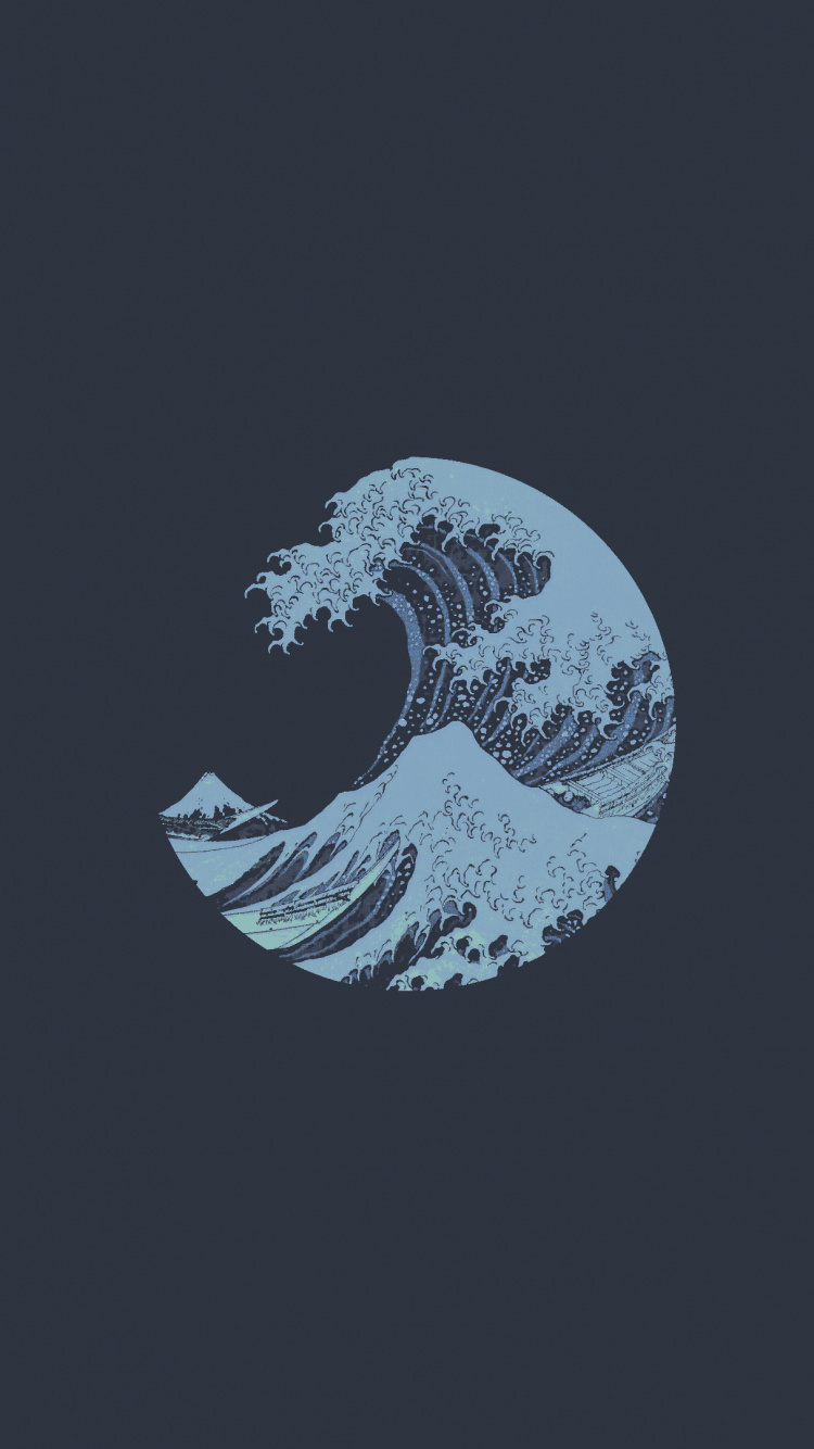 Обои полумесяц, Большая волна Канагава, растение, мир, дерево в разрешении 750x1334