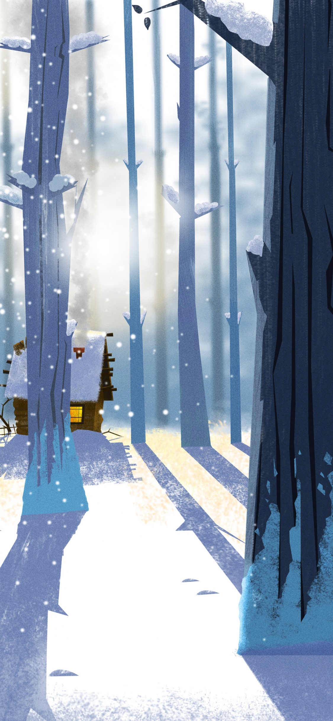 Обои архитектура, дерево, зима, лес, линия в разрешении 1125x2436