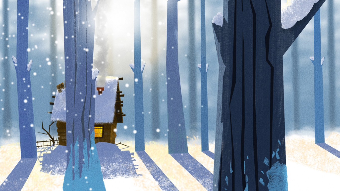 Обои архитектура, дерево, зима, лес, линия в разрешении 1366x768