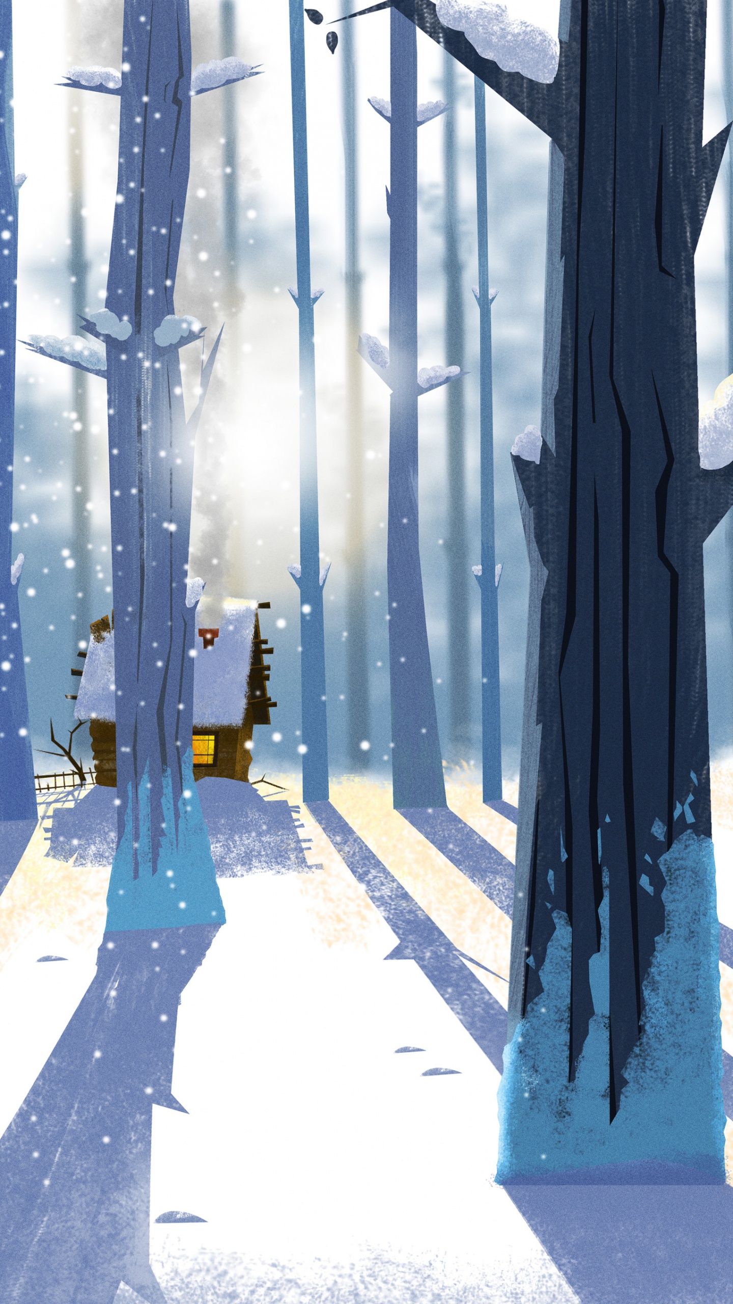 Обои архитектура, дерево, зима, лес, линия в разрешении 1440x2560