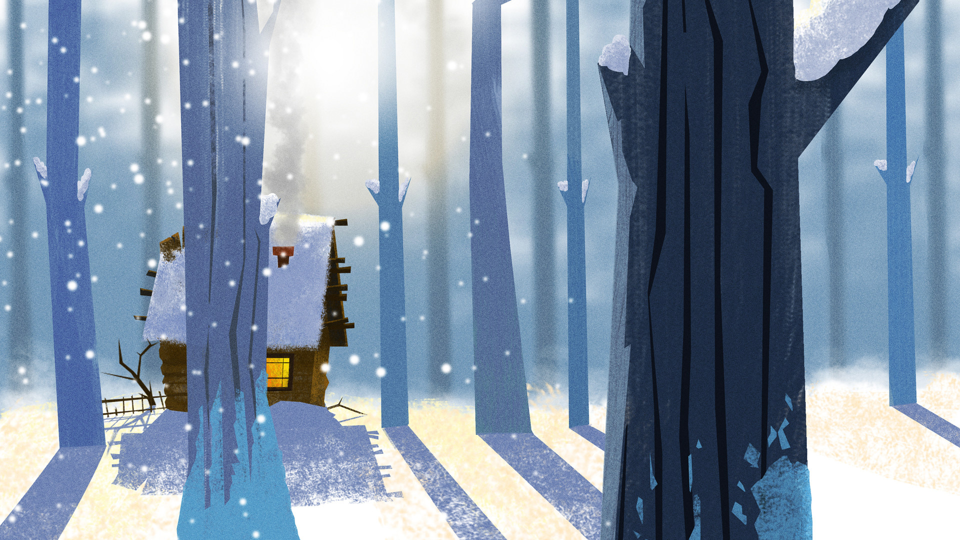 Обои архитектура, дерево, зима, лес, линия в разрешении 1920x1080