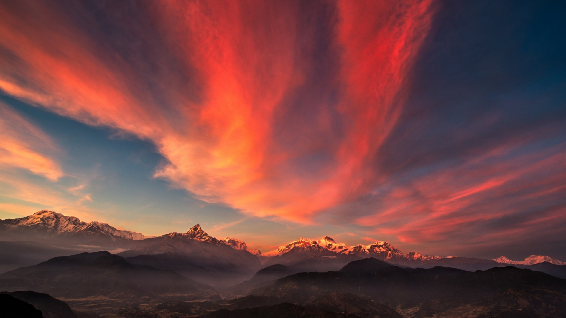 Обои закат, послесвечение, облако, восход солнца, горы в разрешении 1920x1080